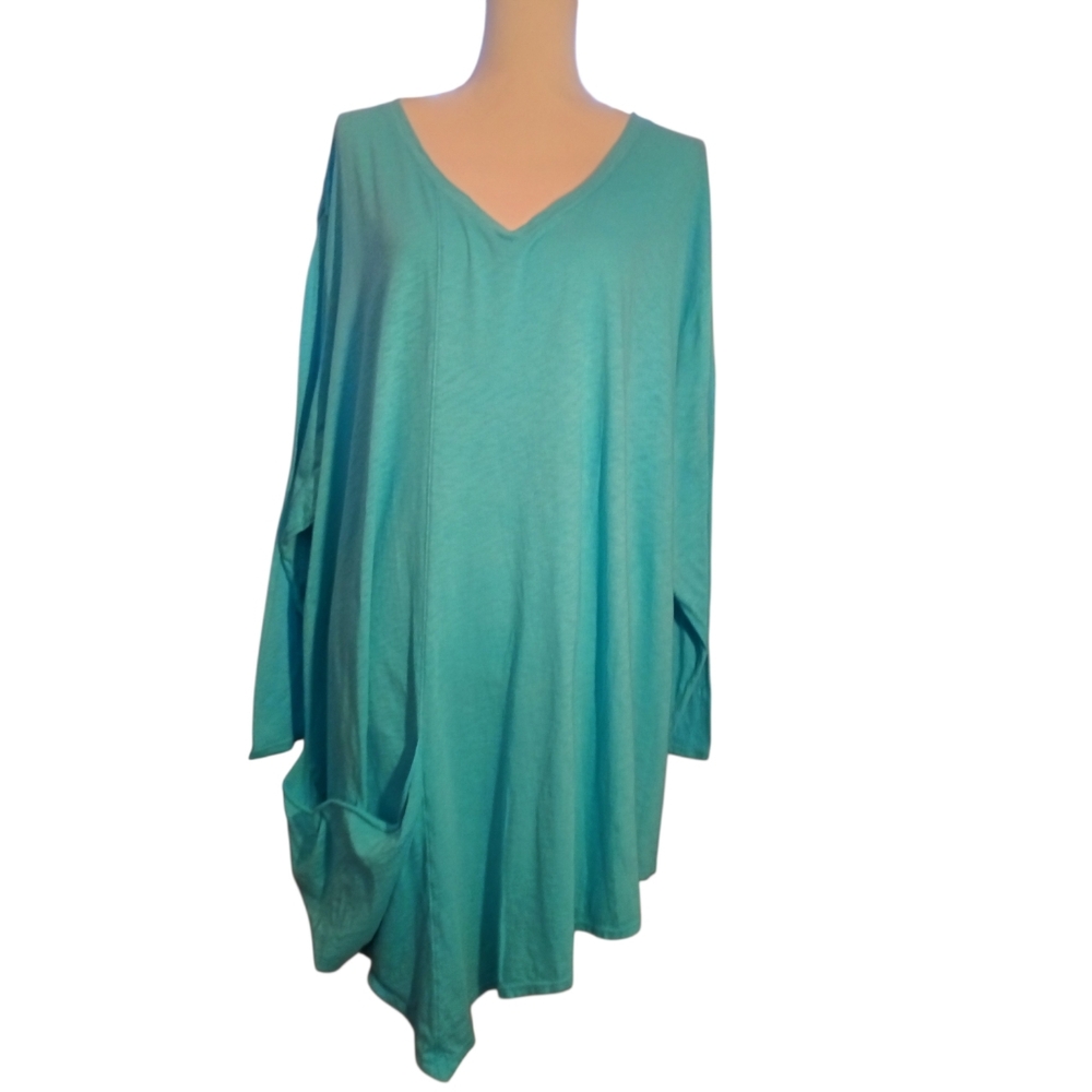 Fresh Produce Light Blue 3/4 Sleeve V Neck 100% Cotton Tunic Women's Top 3X - Picture 2 of 7